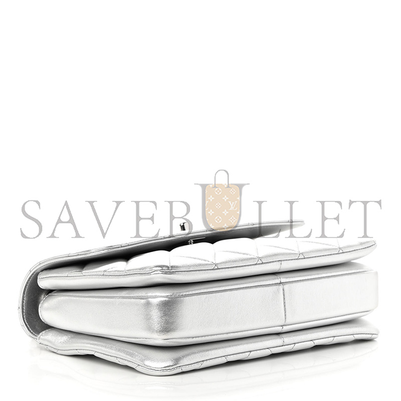 CHANEL METALLIC LAMBSKIN QUILTED SMALL TRENDY CC FLAP DUAL HANDLE BAG SILVER  (25*17*9cm)